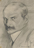 ENRICO SACCHETTI, Portrait of a Man with Moustache, possibly Lenin, black chalk